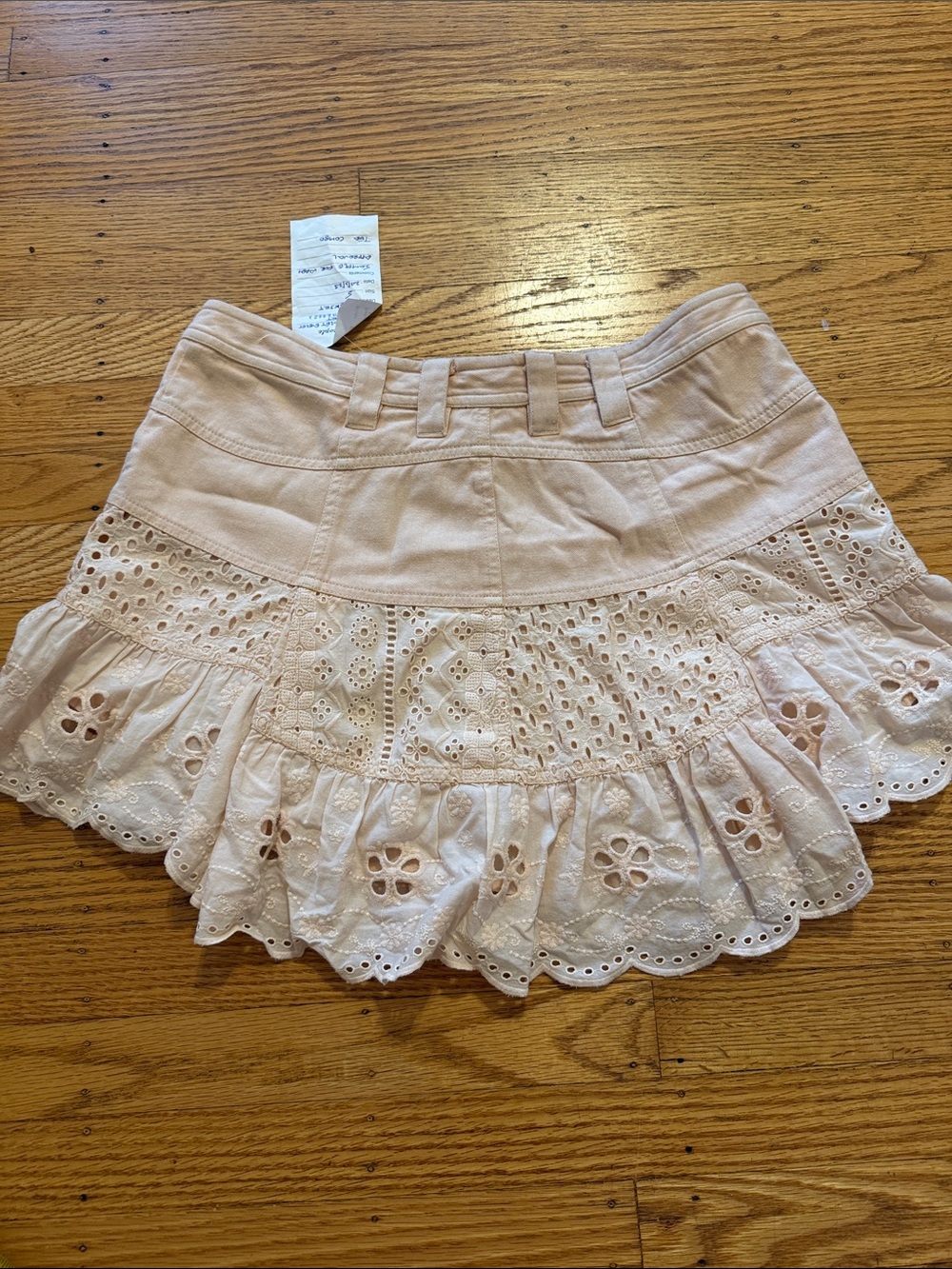 Free People Violet Eyelet Lace-Trim Pink Eyelet Ruffle Mini Skirt Size S Sample - Picture 5 of 11